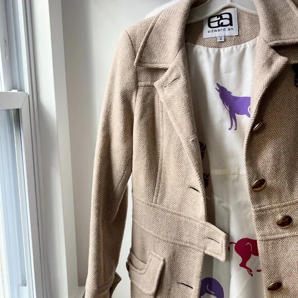Vintage tan herringbone wool coat size xs - Picture 7 of 12
